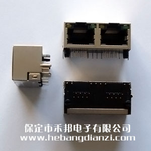 RJ45臥式雙網口座 帶燈